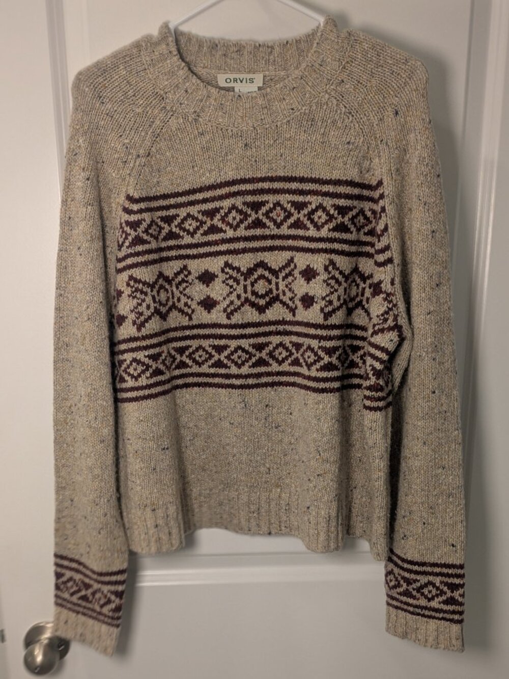 Orvis Sweater Womens Large Fair Isle Merino Wool Alpaca Blend Cabin Cozy Rustic
